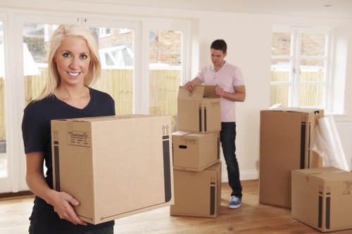 Boxes and furniture being prepared for a Westminster apartment move